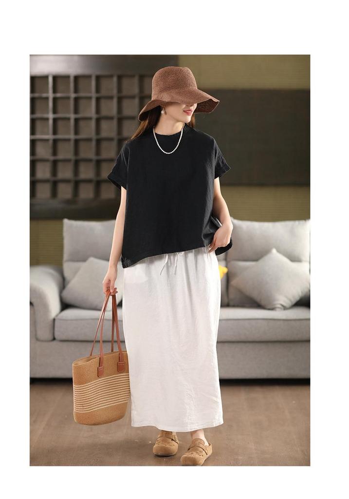 Damen Plus Size Weißes Leinen Sommerhemd - Japanischer Retro, Einfacher Luxus