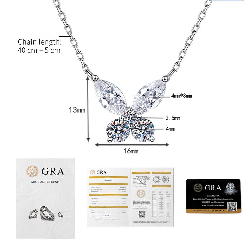 925 Sterling Silver D Color Moissanite Butterfly Necklace Pendant for Women Trendy Wedding Party High Quality Jewelry Gift