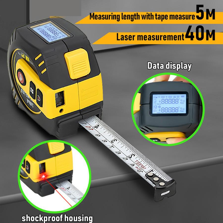 Rechargeable 2-in-1 Infrared Laser Rangefinder & 5m Tape Measure, 40m Electronic Measuring Tape.