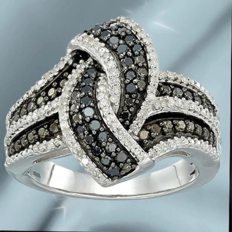 Inlaid Super Flash Zircon Ring, Two-Color High-Elegant Temperament Ring, Swing Arm Design
