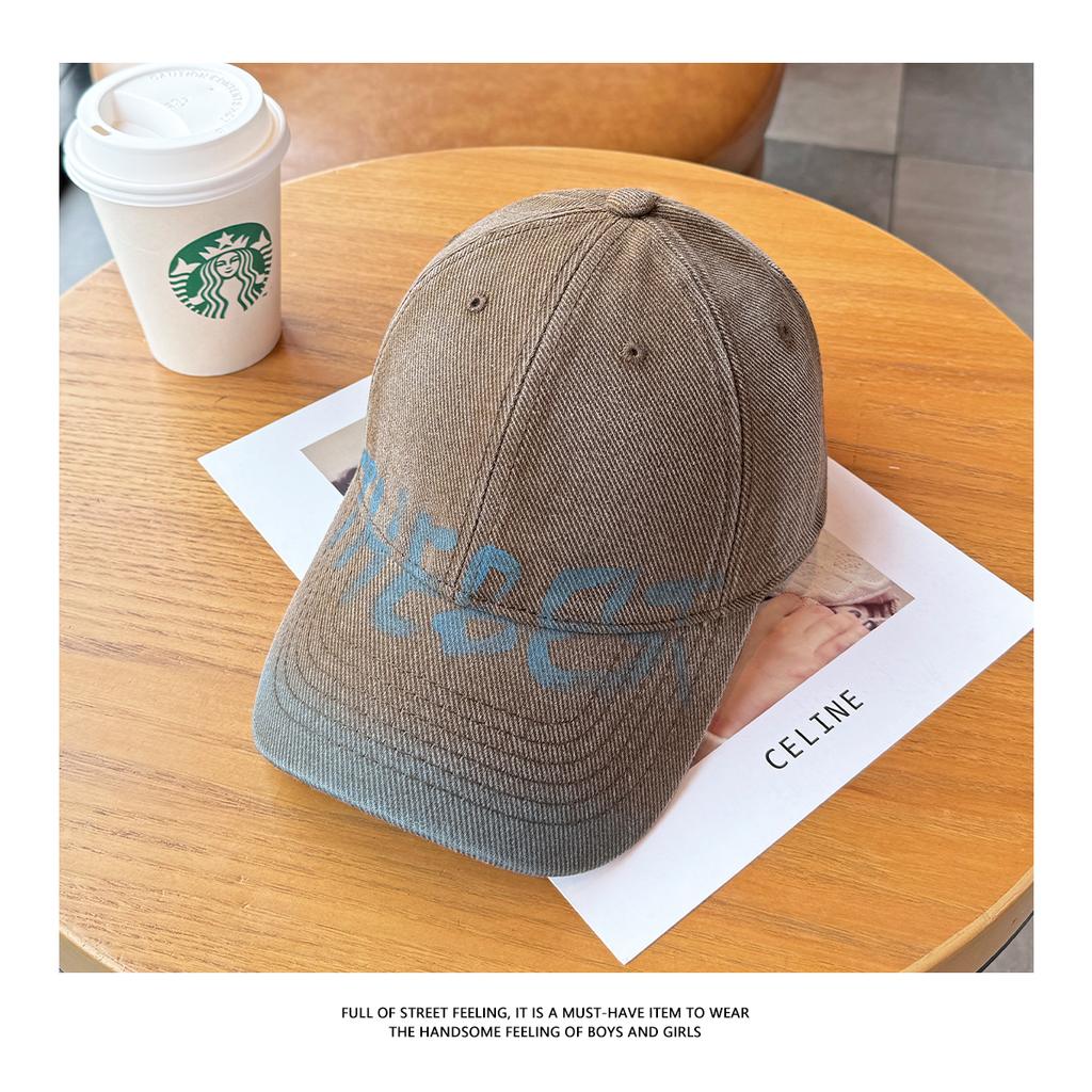 Retro washed old letter baseball cap female wide brim big head circumference showing face small soft top cap male