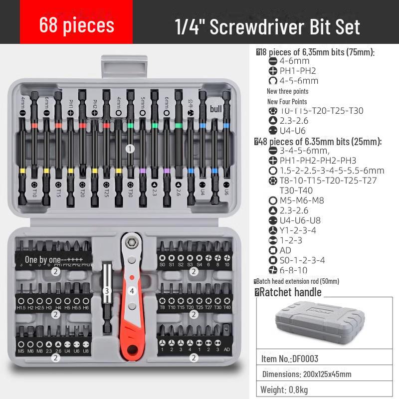 100-Piece Chrome Vanadium Steel Screwdriver Bit Set - Slotted, Cross, Hex Heads