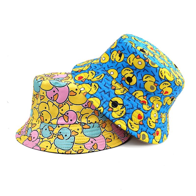 Bocca Cartoon Duck Bucket Hat Cute Printing FisherUnisex Hats For Unisex Women Double Sides Panama Cap 58cm Summer Outdoor Sun Caps