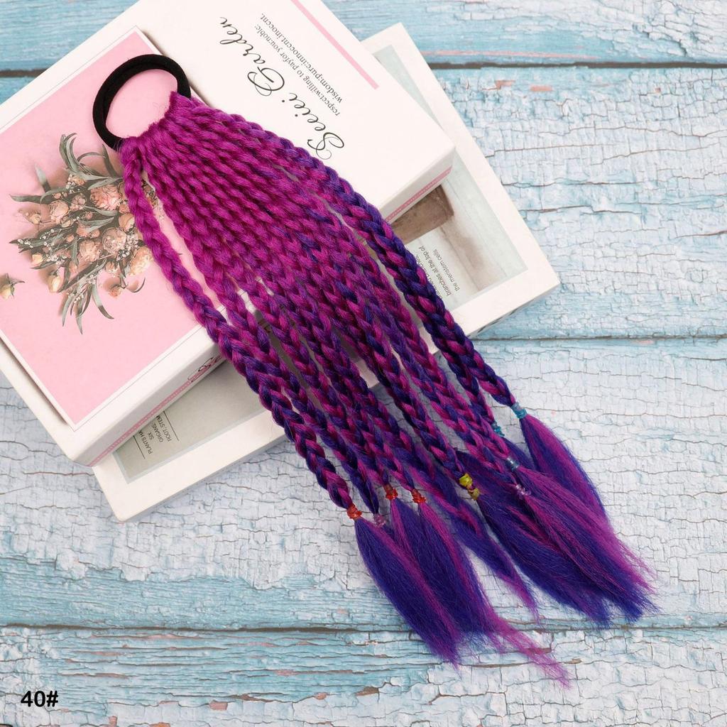 Rubber Band Ponytail Short Colored Braided Hair Extension Rainbow Colorful Synthetic Ponytails for Girls Daily Party Use