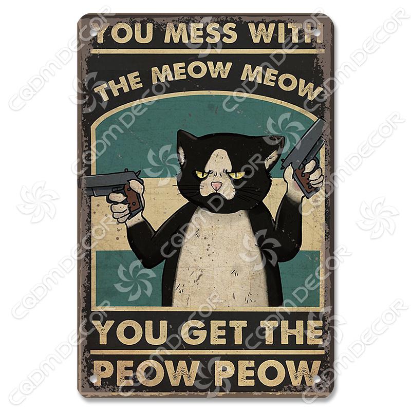 Black Cat Tin Sign Metal Plaque Read Books Drink Wine Pet Metal Poster Vintage Wall Decor for Coffee Shop Kitchen Bathroom Home