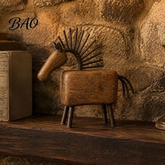 Unique Horse Silhouette Statue Vintage Figurine, Rustic Farmhouse Sculpture, Folk Art Table Ornaments Tabletop Ornament for Home Shelf Mantel Entryway