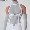 INCERUN Men Turtleneck Stitching Oversleeve Rib Casual Fitted Tank Tops