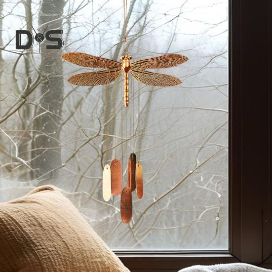 Vintage Dragonfly Wind Chime Weather-proof Indoor Outdoor Garden Patio Metal Dragonfly Hanging Wind Bell Decoration Ornament