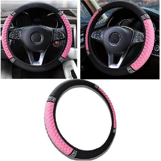 Bling Car Steering Wheel Cover, 15 Inch Anti-Slip Wheel Protector For Women Girls, Soft Leather Elastic Steering Wheel Protector, Car Interior