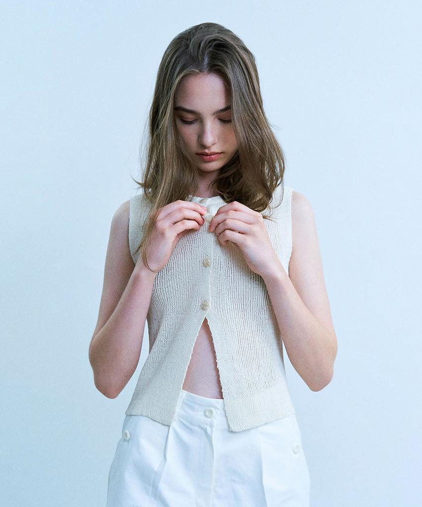 ADAUL Round Neck Back Button Reversible Sleeveless Knit - 3 Colors