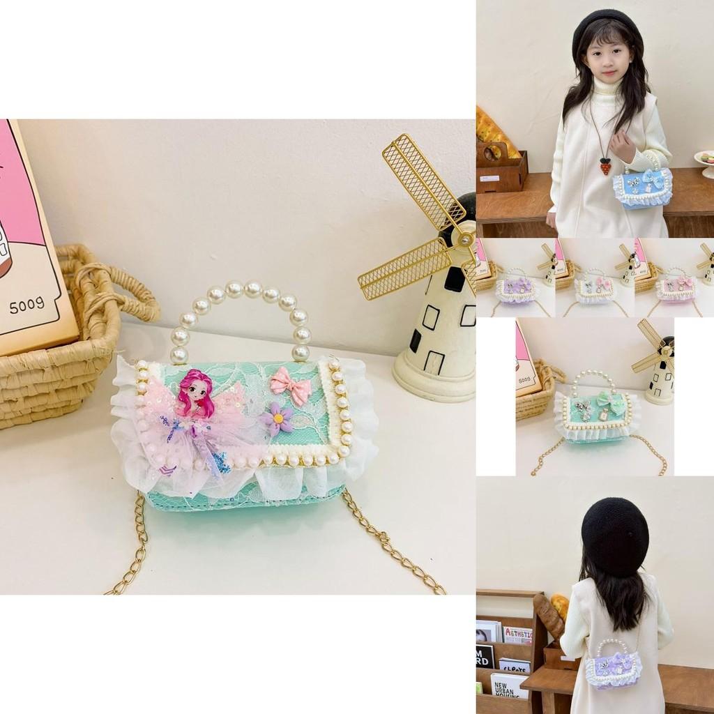 Stylish Lightweight Pu Pearl Handbag For Kids Featuring Trendy Bow And Chain