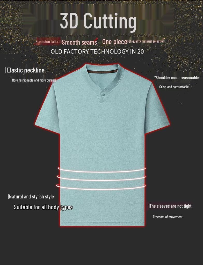 Men’s Summer 2025 V-neck Single-button Short Sleeve Breathable T-shirt