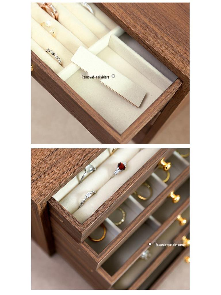 Elegantní vícevrstvá dřevěná šperkovnice s velkou kapacitou na náhrdelníky, náramky a prsteny