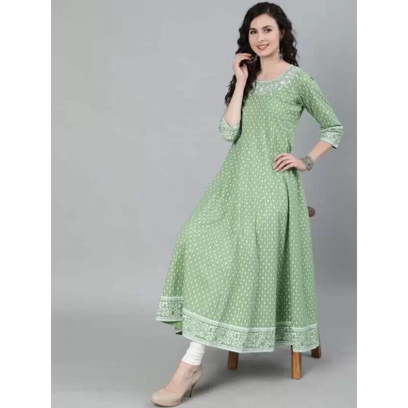 Indian Bollywood Tunic Kurta Party Wear Designer Rayon Anarkali Gown Kurti Dress VF-1869e