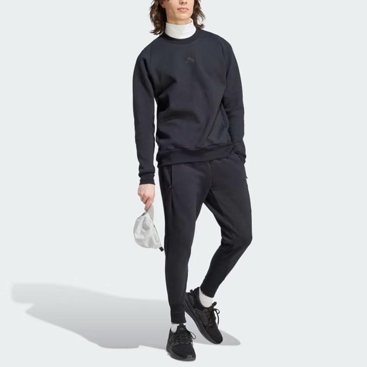 Adidas Z.N.E. Premium Sweatshirt Solid Logo Round Neck Long Sleeve Men Sweatshirt Black IN5109