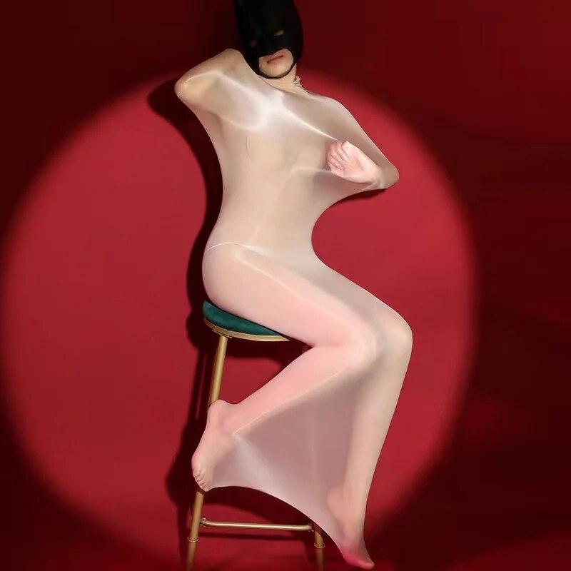 Öl glänzende Bodys ultradünne transparente Unterwäsche glänzende Bodystockings Frauen sexy Dessous