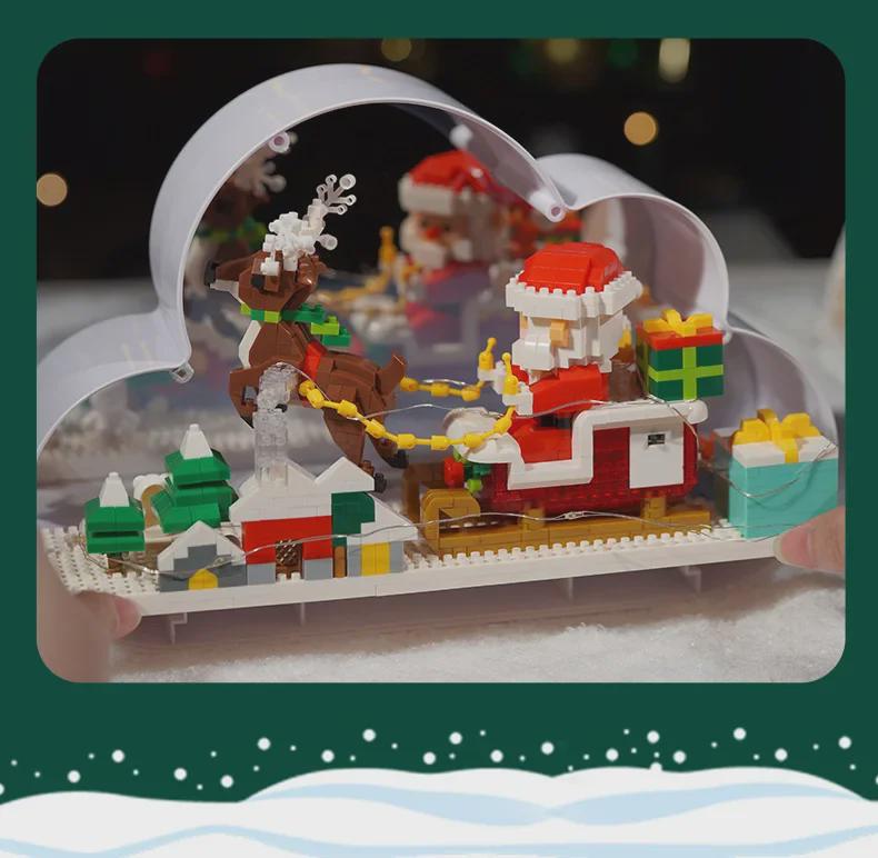 Santa Claus Cloud Mirror Night Light Building Blocks Toy for Kids - Christmas Gift