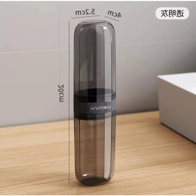 Portable transparent toiletries set storage box for travel, including travel mouthwash cup and toothbrush holder bento box