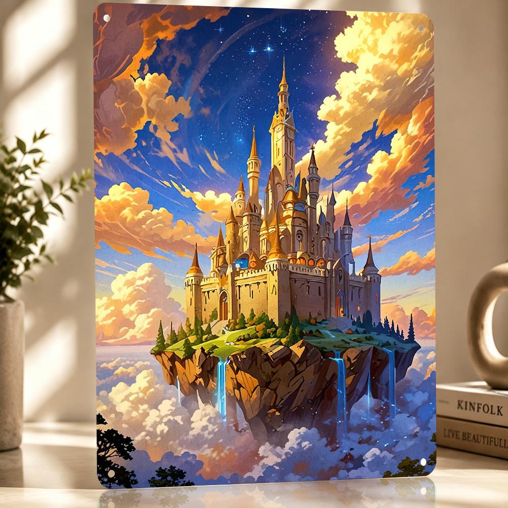 Fantasy Castle the Sky Personalized D Textured Metal Poster Wall Art Vintage Tin Signs for Luxury Decoration Home Decorations