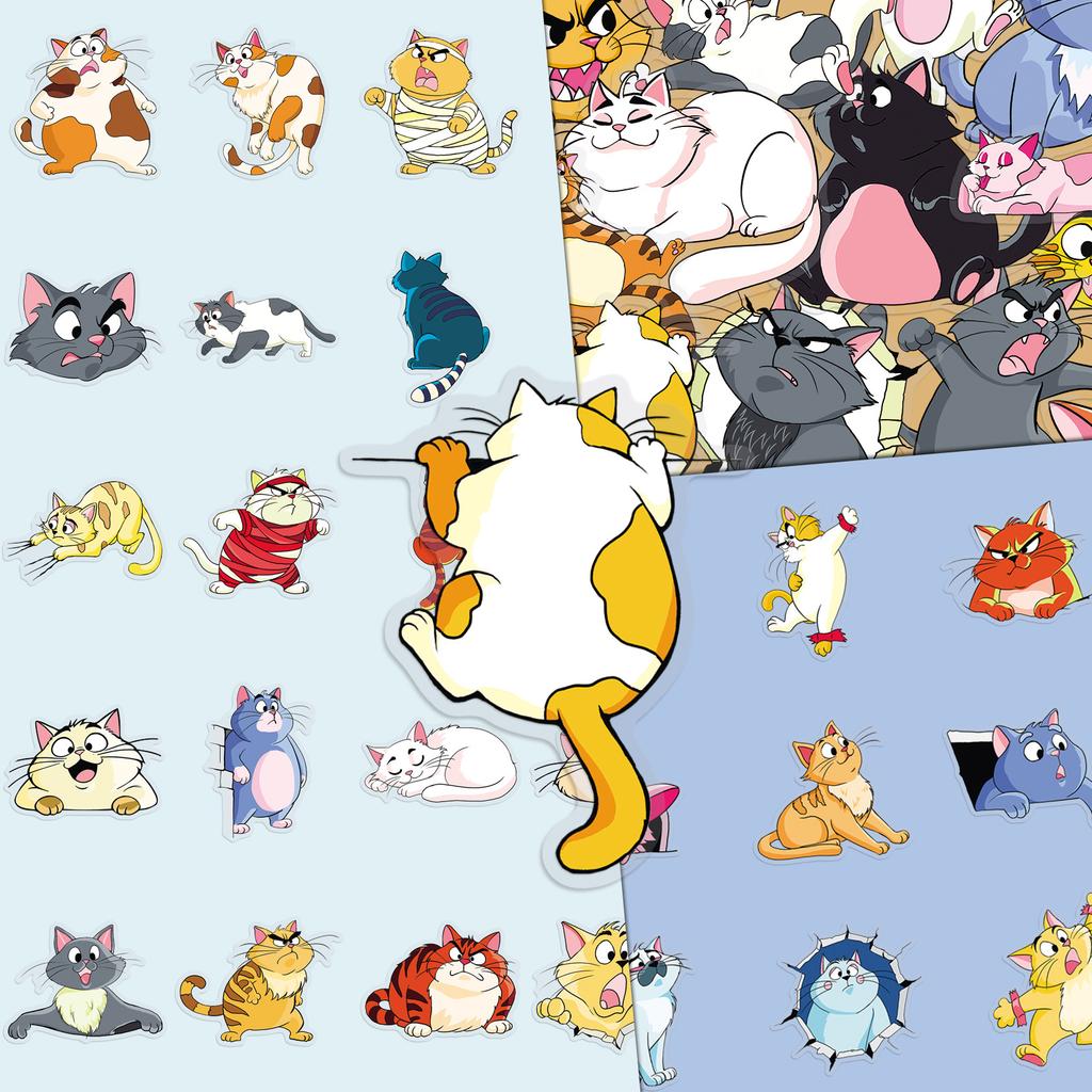 50 Fun Cat Original Cartoon Animal Waterproof Decorative Water Cup Computer Stickers