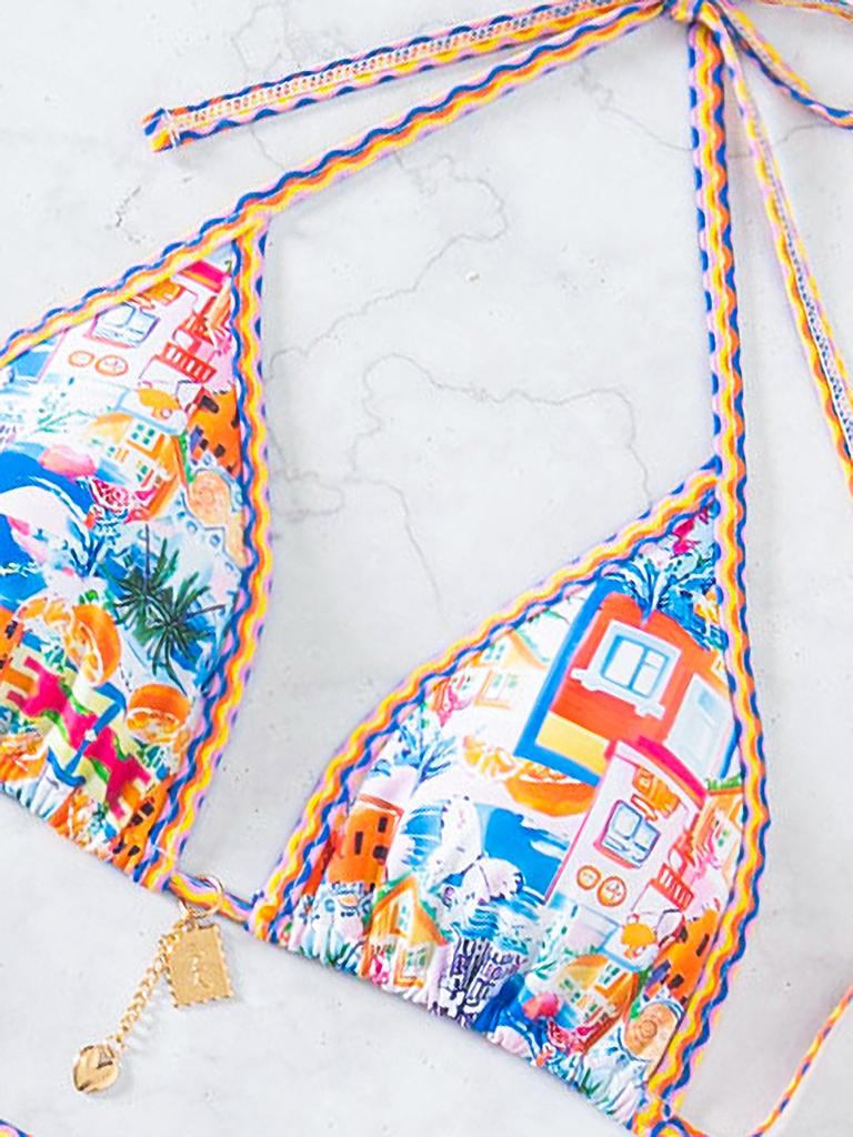 Triangle Cup Print Sexy Bikini Split Swimsuit