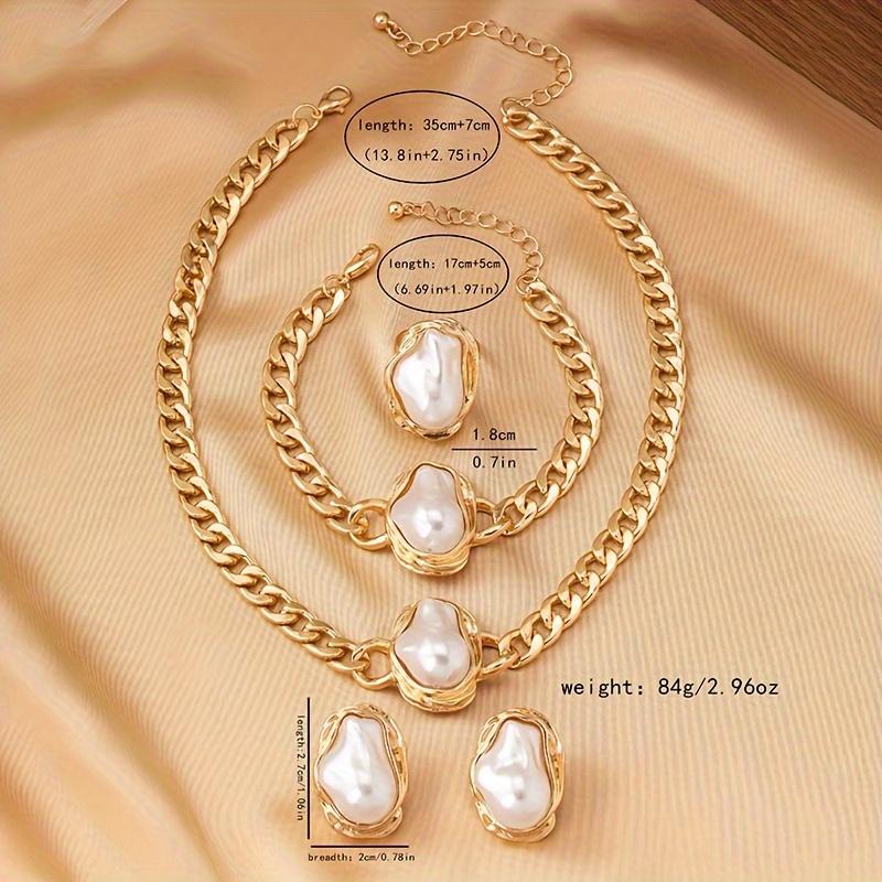 Vintage-Inspired Women's Jewelry Set: Faux Pearl Pendant Necklace, Bracelet & Earrings - Chic Plastic Pearl Accents for Casual Attire