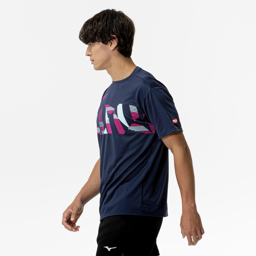 Mizuno Table Tennis Game Short JTTA Dress Navy Shirt, Sleeve, Certified, Moisture-Wicking, Quick-Drying, Unisex, 82JAC111,