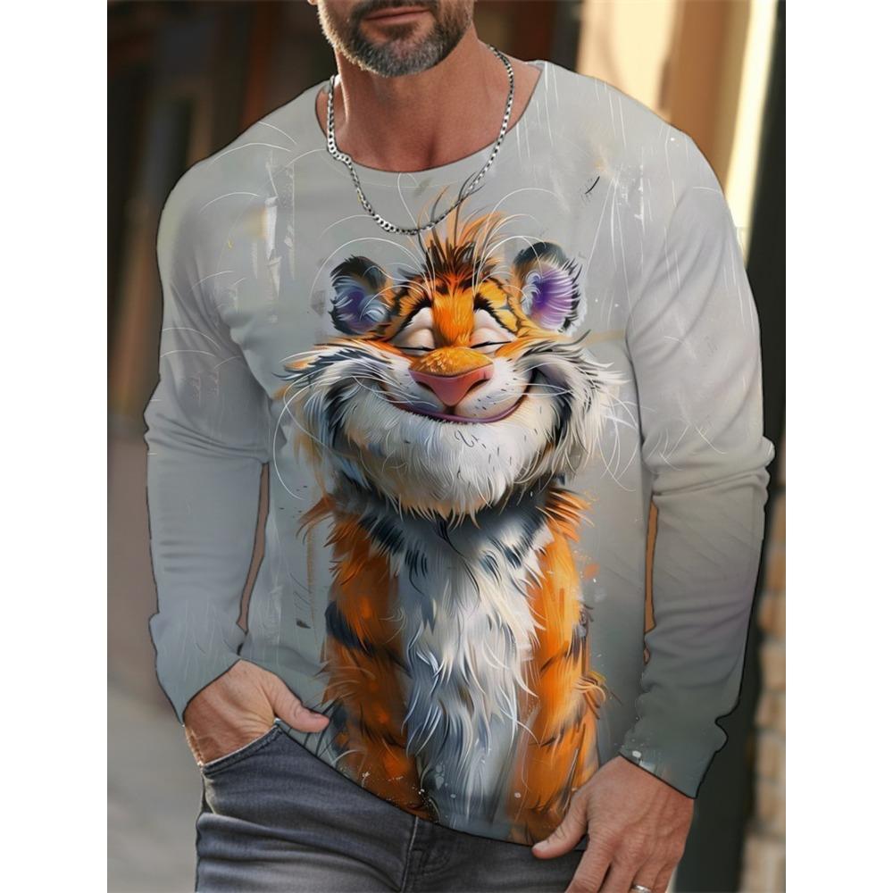 Funny 3D Animal Print Mens T Shirt Hip Hop Trend Harajuku Street Clothes Autumn Loose Top Fashion Cotton Long Sleeve Men T-shirt