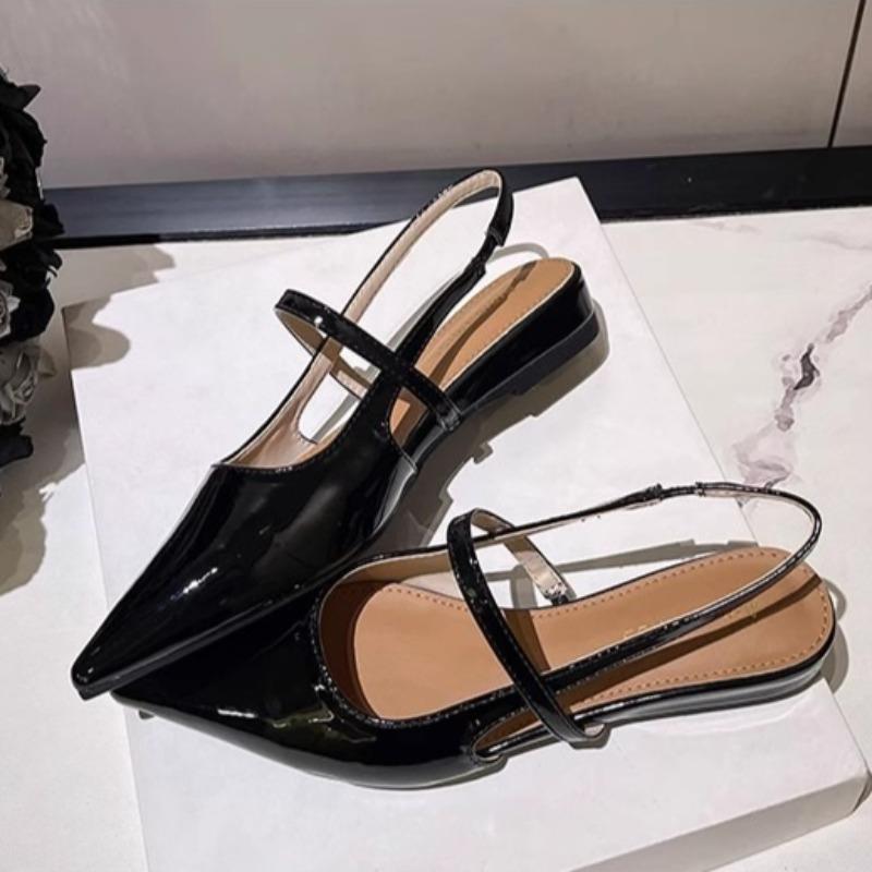 Lackläder Enrem Bao Tou Sandaler Dam Xia Nya Spetsig Tå Låg Skåning Utebruk Lågklackade Skor