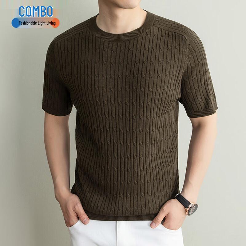 Herren Gestricktes Kurzarm Rundhals T-Shirt