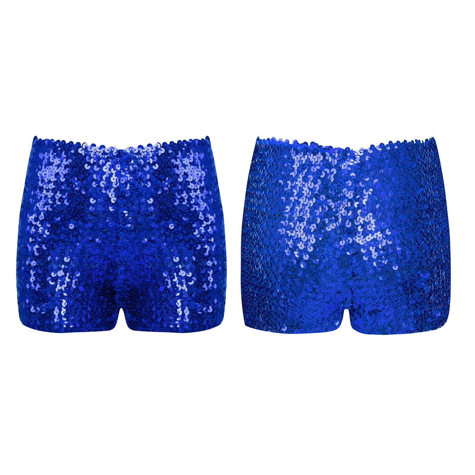 

Kids Boys Girls Dance Shorts Shiny Sequins Solid Color Good Elastic Waist Stage Performance Athletic Wear 145-160/16