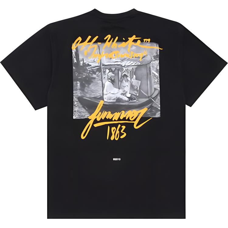 Off-White SS19 Loose Cotton Printed Short Sleeve T-Shirt Men Tops Black OMAA038R191850091088