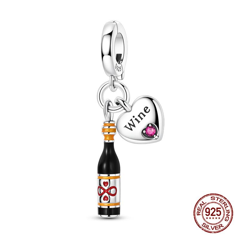 100% Plata De Leyoriginal Foreign Wine Series Red Wine Whiskey Champagne Charms Fit Bracelet Diy Jewelry Making Women Gift