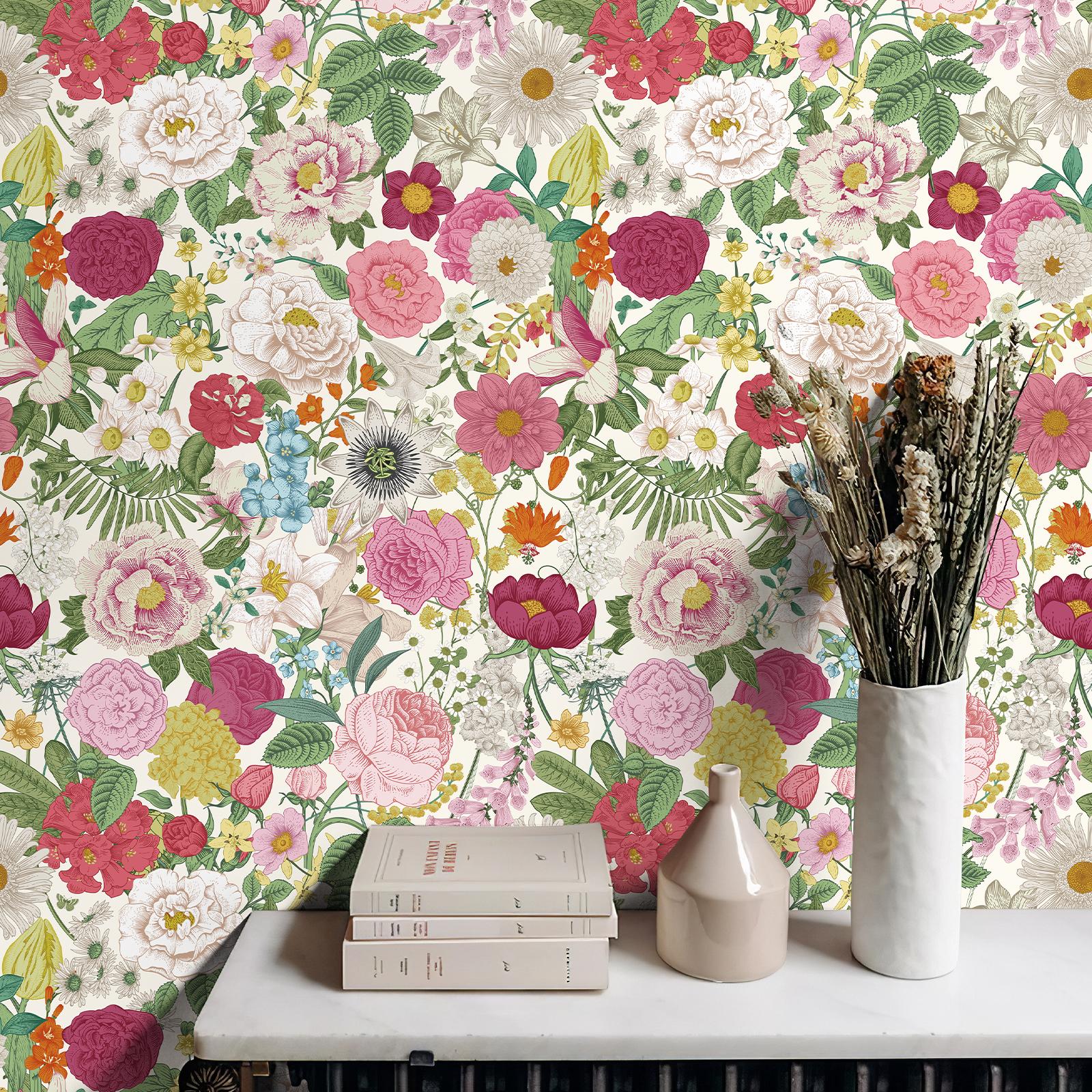 

Розовые Цветы Виниловые Обои Элегантные Самоклеящиеся Красные Цветущие Цветочные Наклейки для Шкафа Шикарные Водонепроницаемые Наклейки для Мебели Шкафа 44cmx300cm