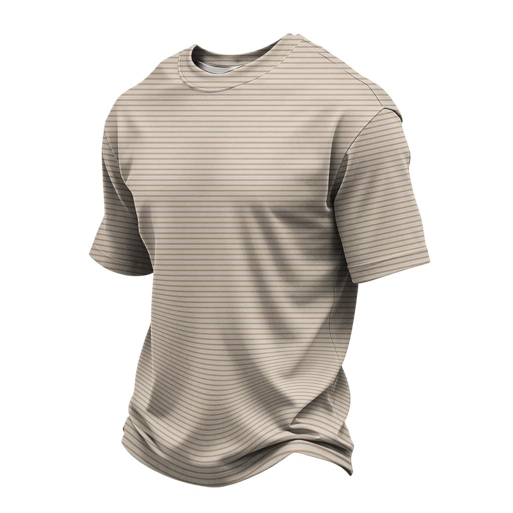 Men's Casual Quick-Dry Round Neck Short Sleeve Striped T-Shirt - Lightweight Mesh Breathable