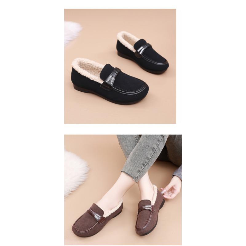 Women's Plush Lined Flat Shoes,Solid Colour Winter Warm Slippers,Warm Outdoor Flat Shoes