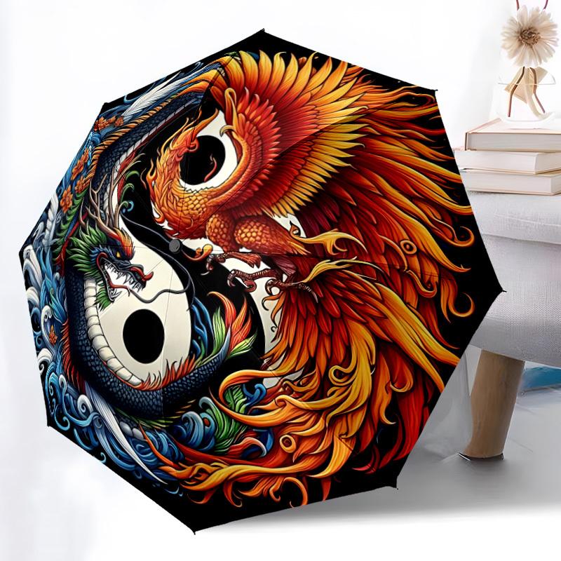 1PC Dragon Phoenix Yin Yang Automatic Open/close, All-Season Portable Folding Umbrella for Women & Men Yy250919178