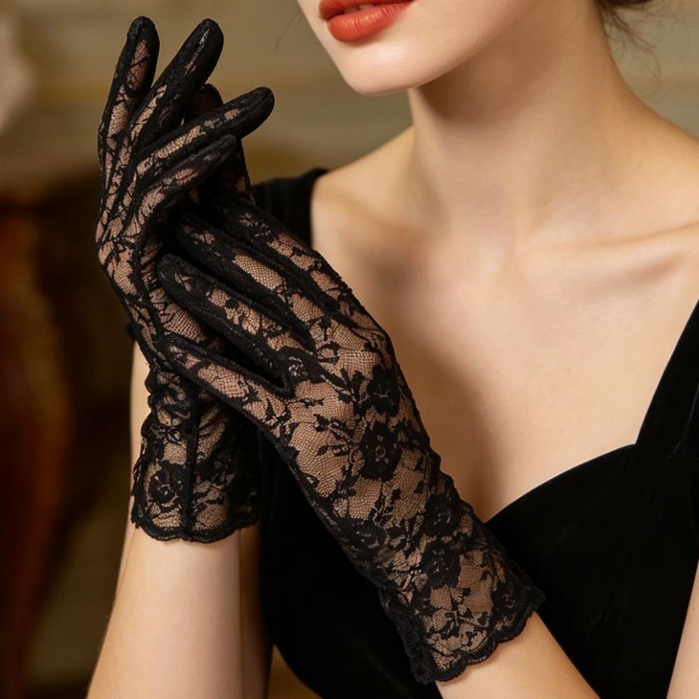 Guanti da Donna in Rete Sottile e Pizzo, Guanti alla Moda con Volant a Dita Intere per Protezione UV da Guida, Traspiranti e Resistenti al Sole, Accessori per le Mani