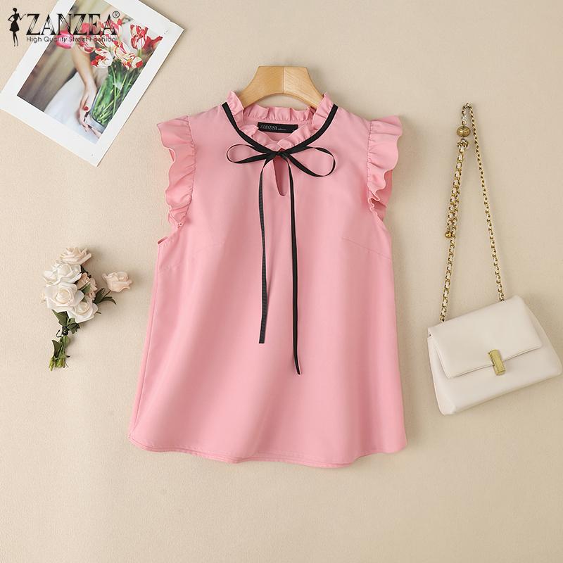 ZANZEA Women Summer O-neck Ruffles Sleeve Casual Blouse