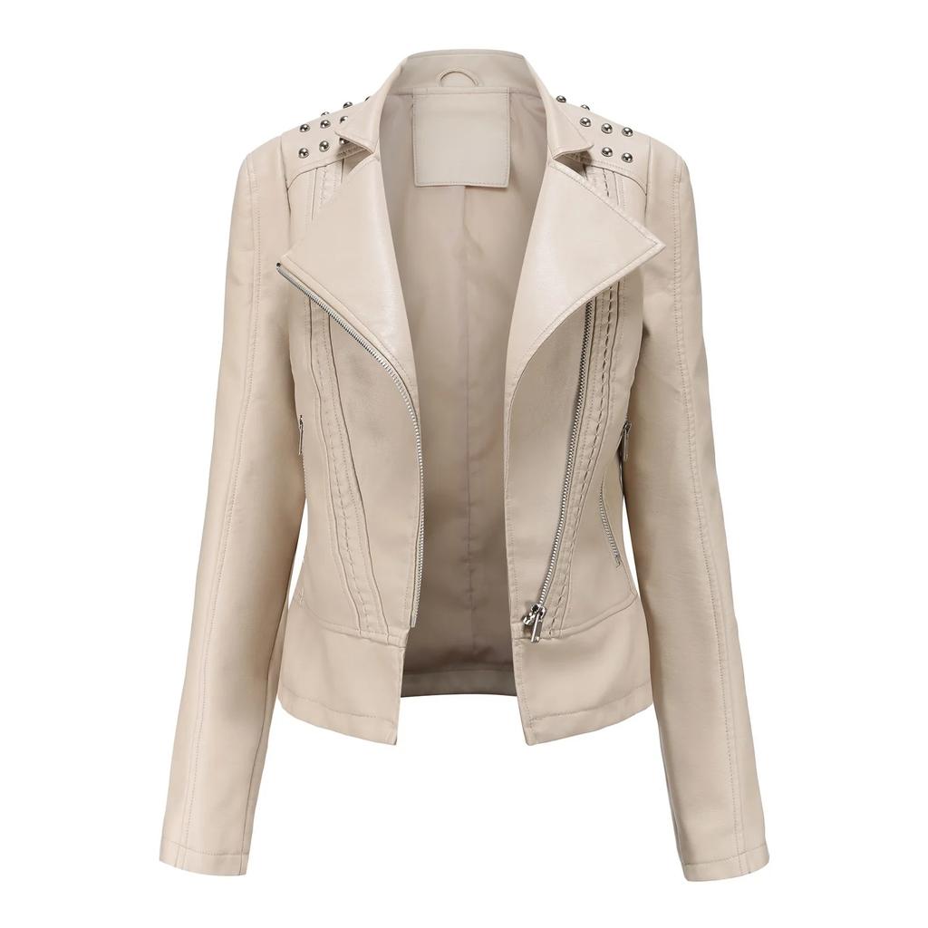 Women Faux Leather Coat Thin Pu Coats Turn Down Collar Full Sleeve Sexy Jackets Zipper Casual Splice Short Jacket Slim Fit