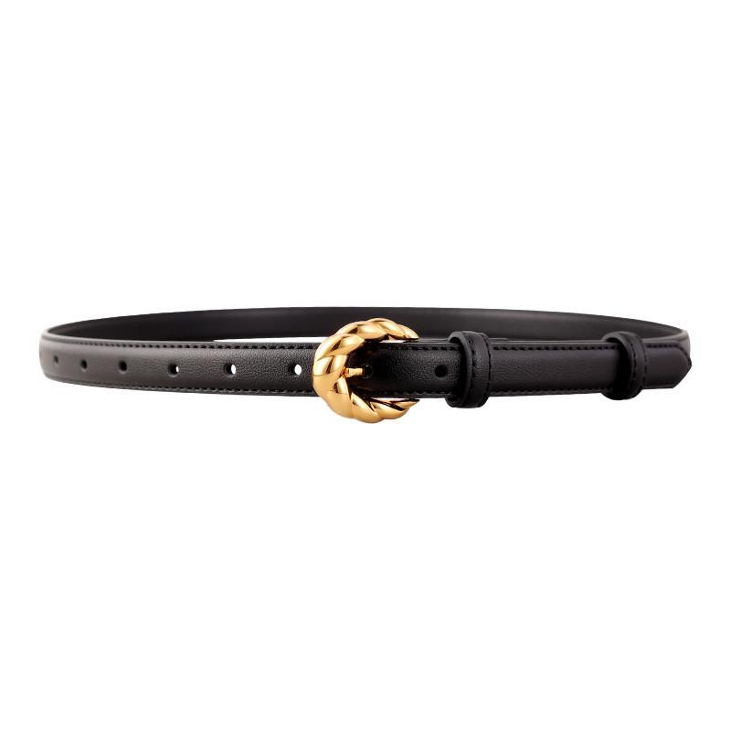 Genuine Leather Vintage Womens Belt With Twist Pattern Pin Buckle For Casual And Office Wear