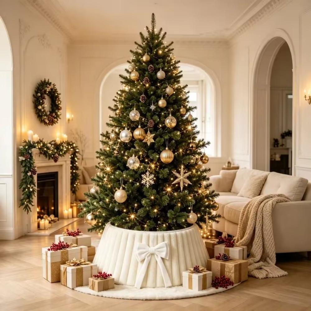 Folding Velvet Christmas Tree Collar Strip Design Christmas Tree Base Protector Farmhouse