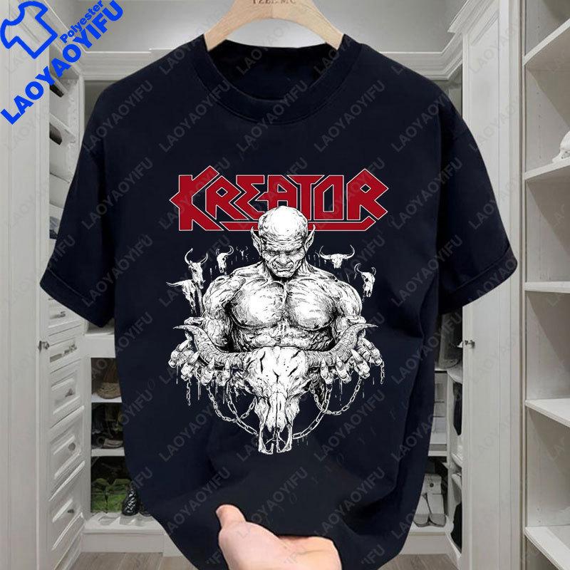 

Kreator TShirt 80S Thrash Metal Sodom Destruction Casual Loose Crewneck Retro Short Sleeve Polyester Unisexs Graphic TShirts 4XL