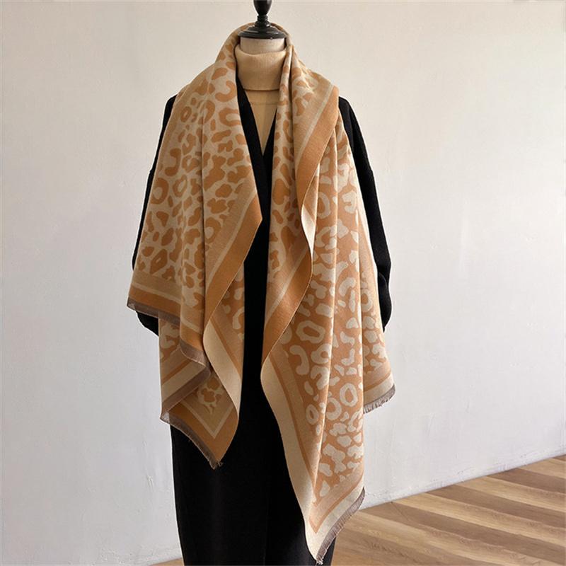Luxury Cashmere Bright Leopard Print Women Scarf Winter Shawl and Wrap Bandana Pashmina Tassel Female Foulard Thick Blanket