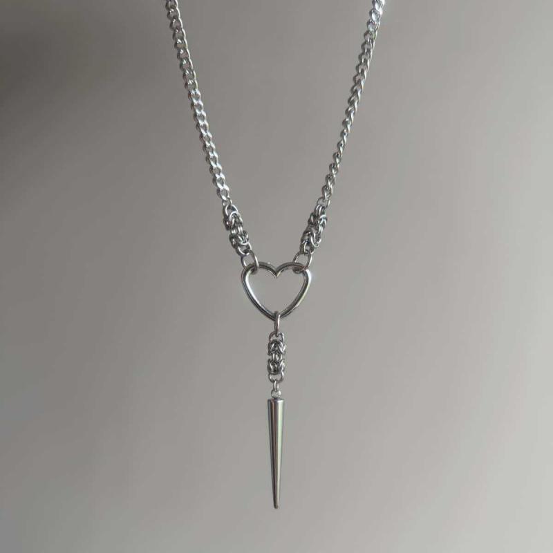 Unisex Titanium Steel Rivet Heart Necklace - Trendy Hip Hop Chain for Men