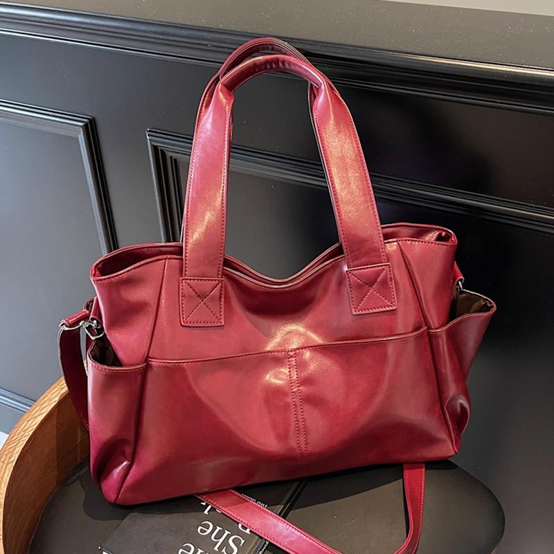 Women's Leather Tote Bag Multi-Pocket Shoulder Crossbody Bag Fashion Large Capacity Daily Handbag