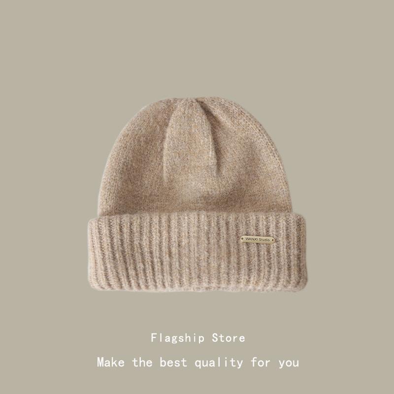 Großer Kopfumfang Wollmütze Damen Herbst und Winter Wollmischung Kälteschutzmütze Trendig Vielseitig Grau Locker Warm Gestrickte Mütze Herren