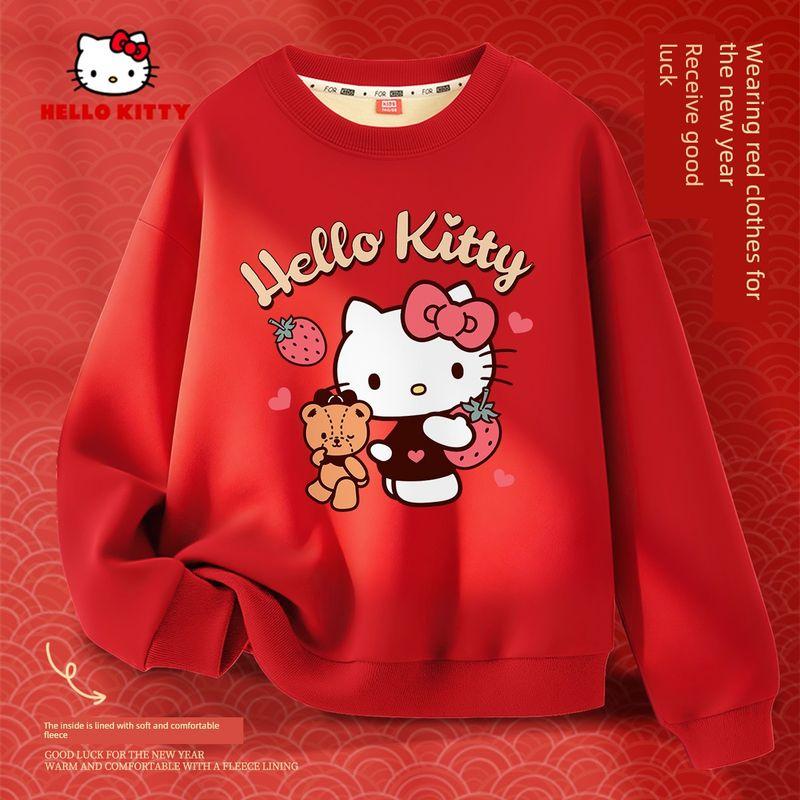 Hello Kitty Girls Fleece Sweatshirt 2025 New Thickened Hooded Red Cute Girls Top Ti Hug Red 150
