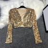 Women's Sequin Shrug Open Front Long Sleeve Cropped Bolero Jackets Sparkly Party Club Going Out Cardigan