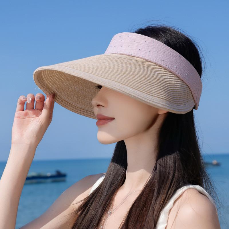 Summer Straw Hat With Wide Brim And Breathable Polyester For Outdoor Sun Protection